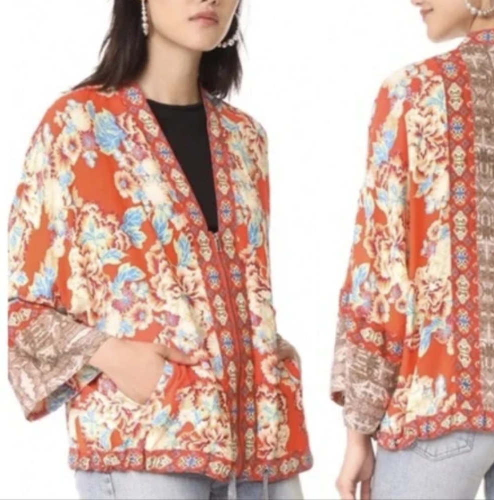 Women's Free People Wildflower Jacket Medium / Large Orange Kimono